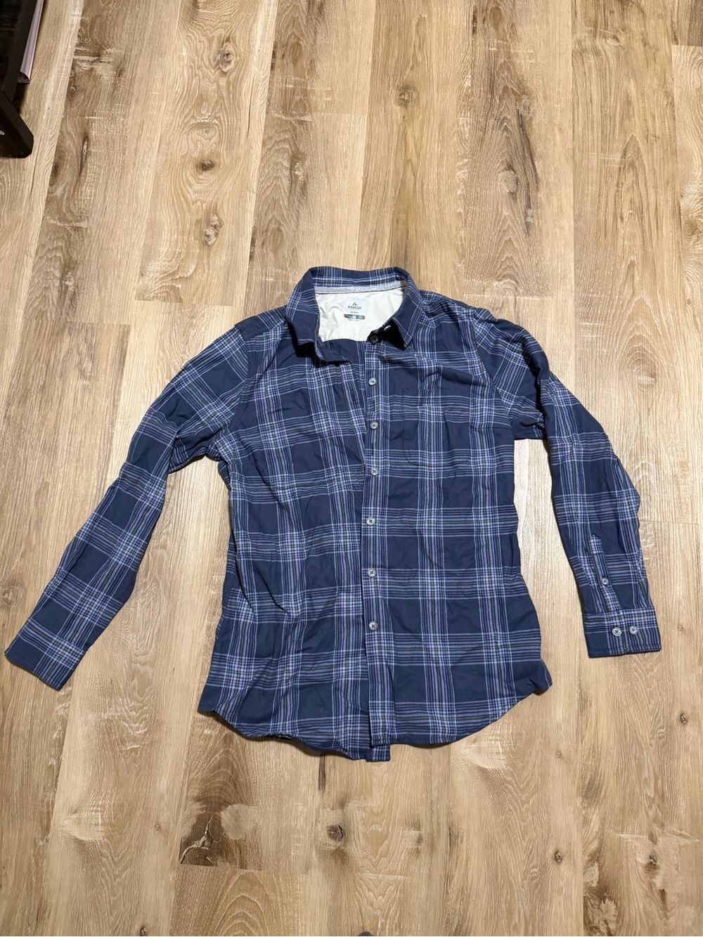 Womens Navy Plaid Button-Down Shirt - Classic Long Sleeve flannel